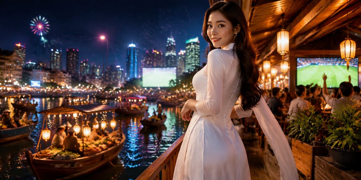 Người dùng Đà Lạt mặc áo dài sử dụng điện thoại xem kèo trên ứng dụng ao1