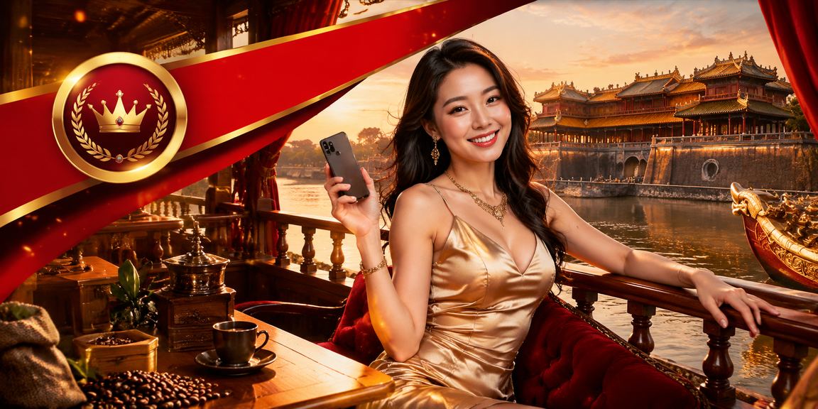 Người dùng tại Huế xem ưu đãi VIP và tiền thưởng trên điện thoại bên tách cà phê